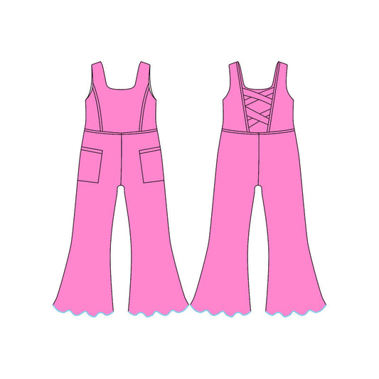 ( Moq 5 ) Preorder Baby Girls Pink Sleeveless Pockets Pants Yoga Jumpsuit