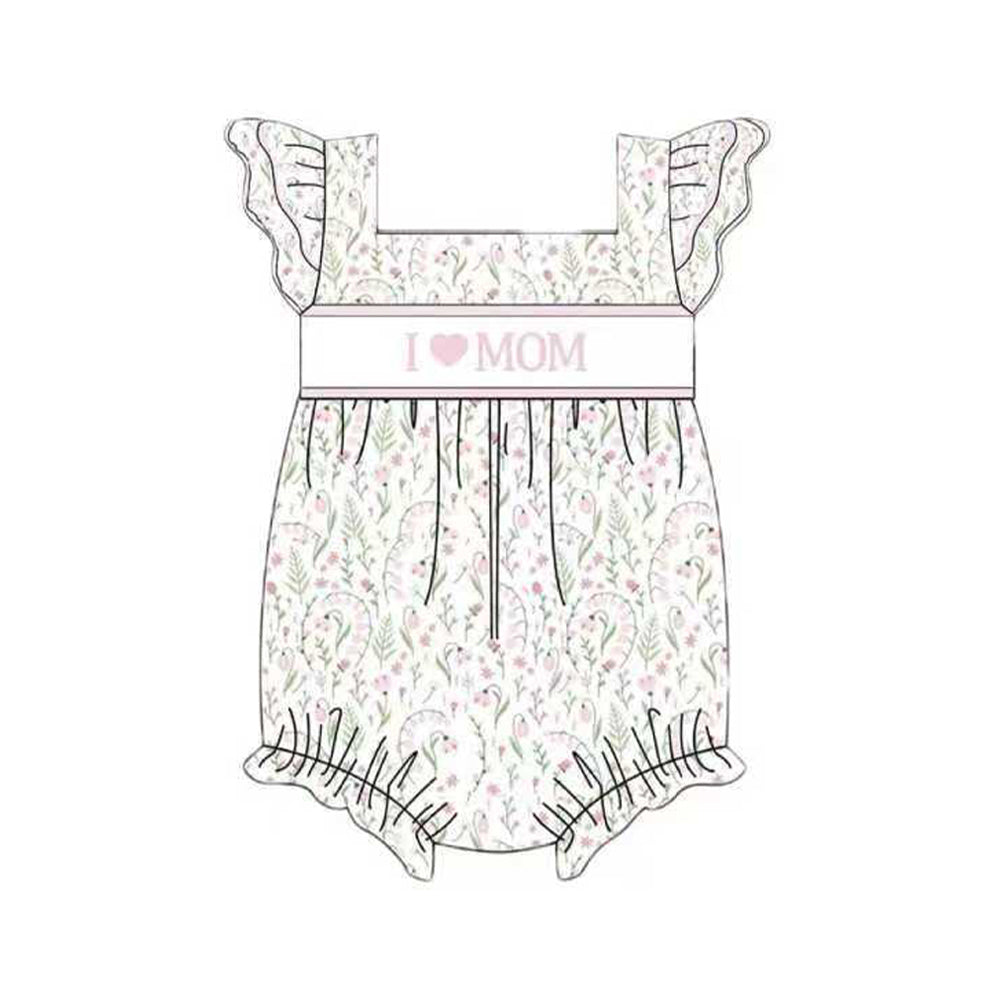 ( Moq 5 ) Preorder Baby Girls Short Sleeves I Love Mom Floral Bubble Romper