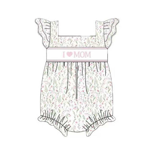 ( Moq 5 ) Preorder Baby Girls Short Sleeves I Love Mom Floral Bubble Romper