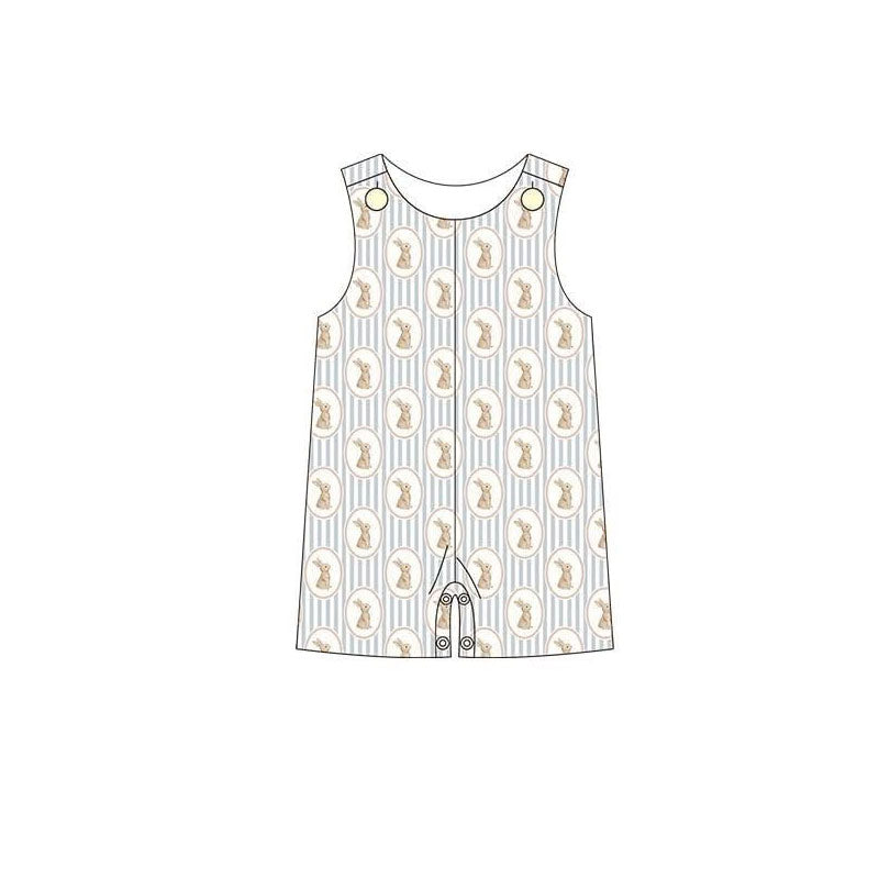 ( Moq 5 ) Preorder Baby Boys Infant Sleeveless Rabbits Stripes Easter Romper