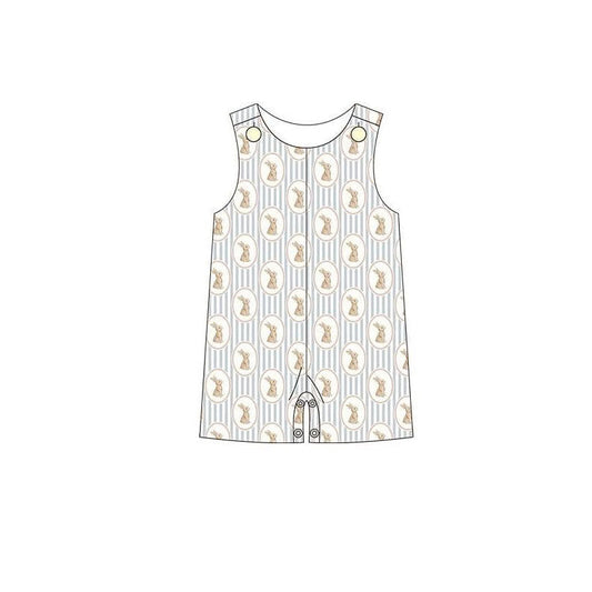 ( Moq 5 ) Preorder Baby Boys Infant Sleeveless Rabbits Stripes Easter Romper