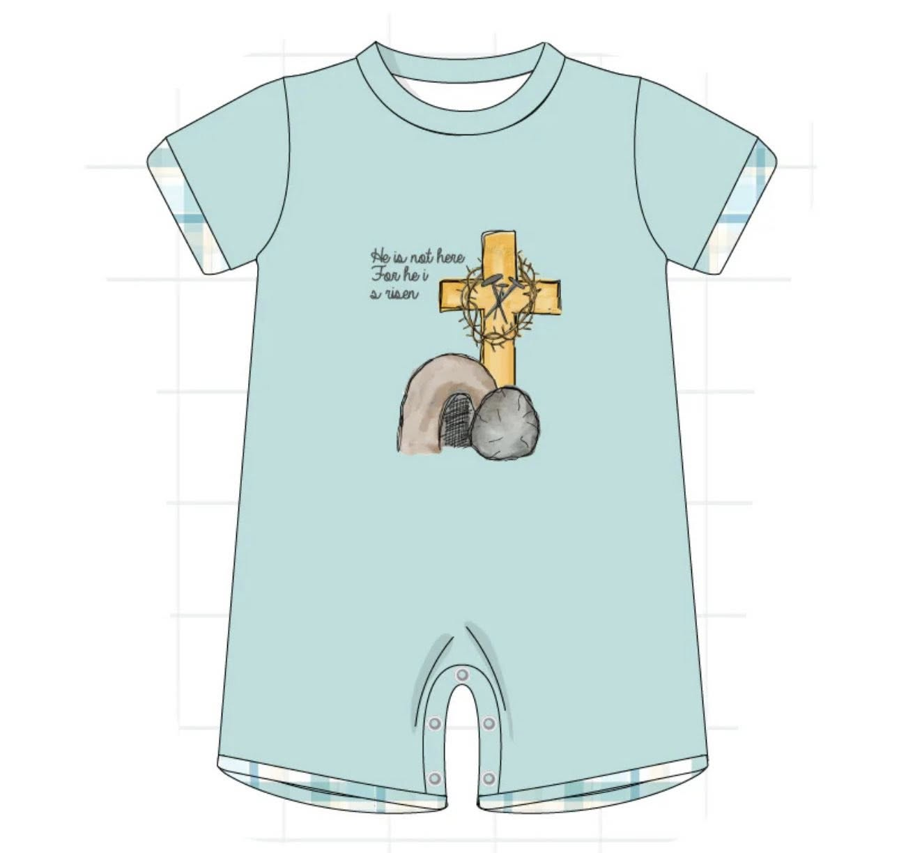 ( Moq 5 ) Preorder Baby Boys Short Sleeves Cross Easter Green Romper