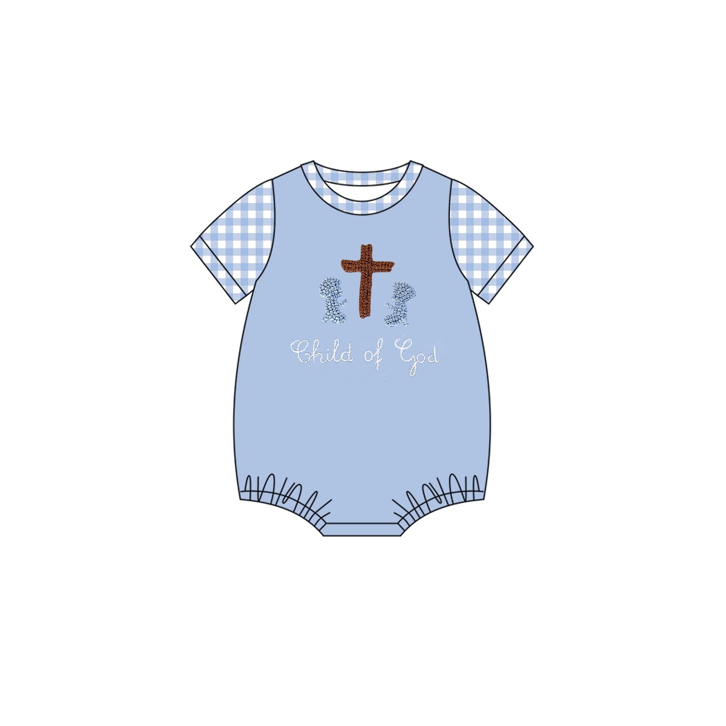 ( Moq 5 ) Preorder Baby Boys Plaid Short Sleeve Cross Easter Bubble Romper