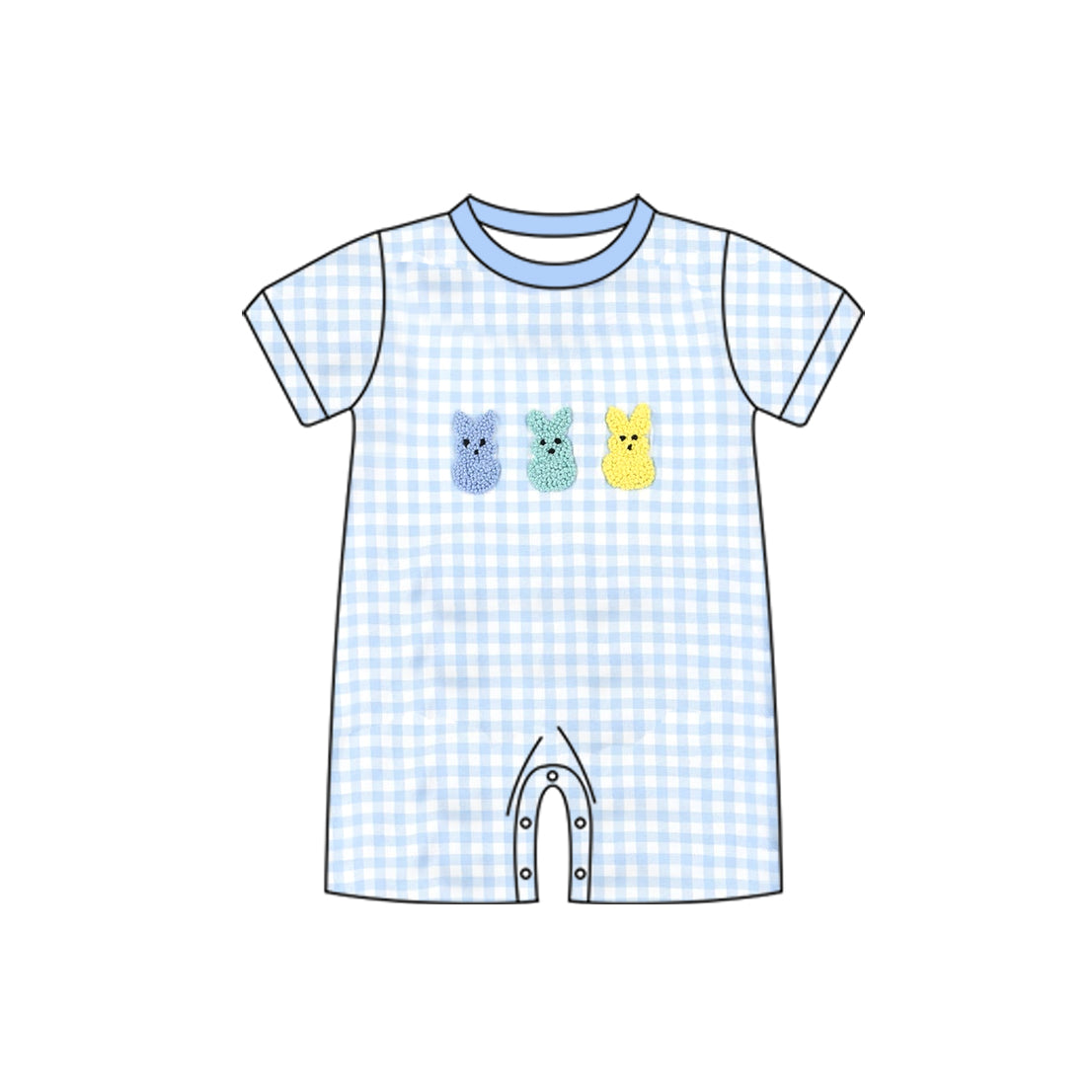 ( Moq 5 ) Preorder Baby Boys Short Sleeves Rabbits Blue Plaid Easter Bubble Romper