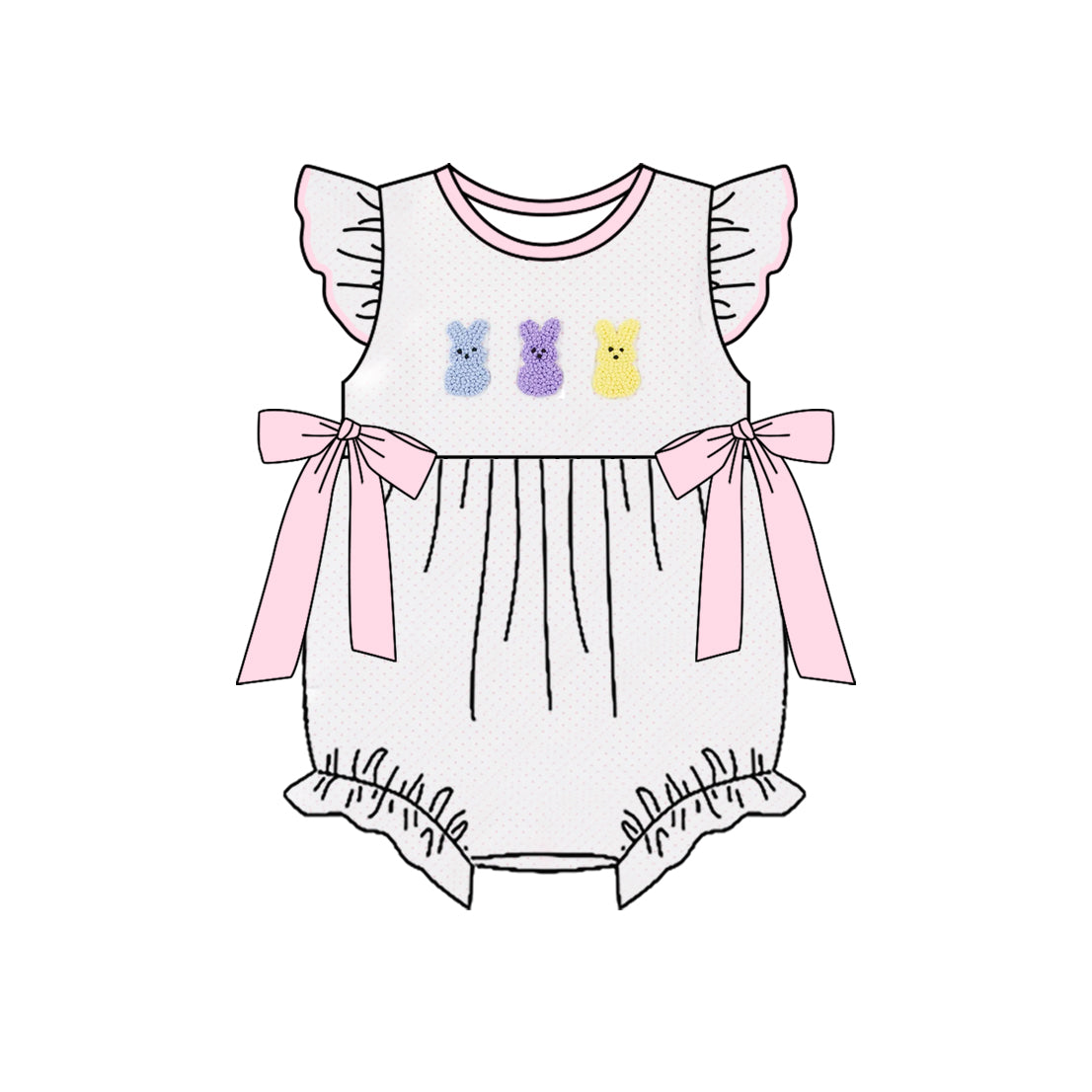 ( Moq 5 ) Preorder Baby Girls Short Sleeves Rabbits Pink Bows Easter Bubble Romper