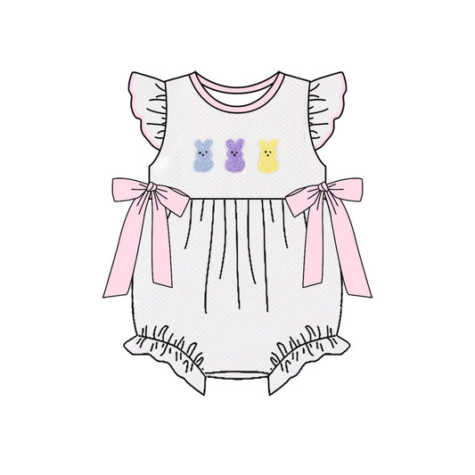 ( Moq 5 ) Preorder Baby Girls Short Sleeves Rabbits Pink Bows Easter Bubble Romper