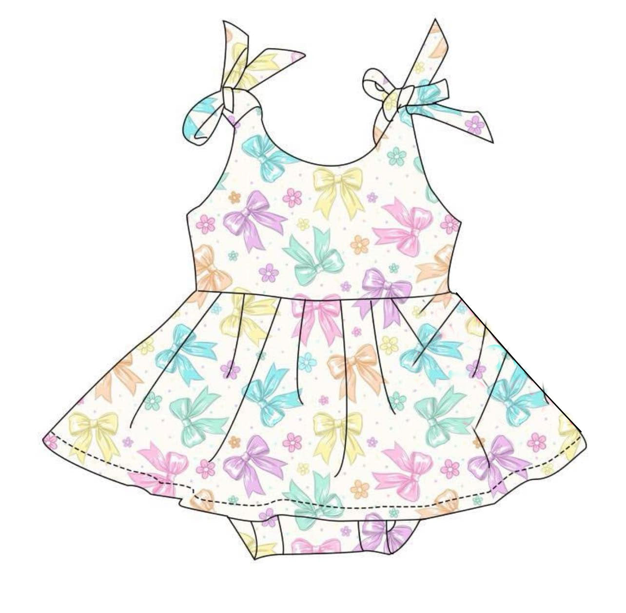 ( Moq 5 ) Preorder Baby Girls Straps Bows Flower Bummie Ruffle Romper
