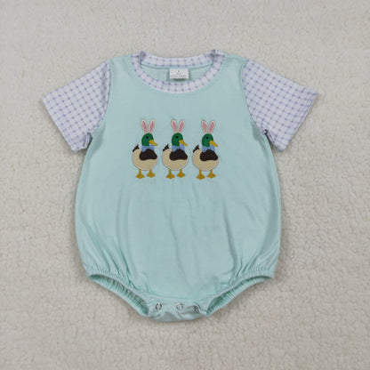 Sibling Baby Boys Kids Short Sleeves Embroidery Ducks Rabbits Shirt Shorts Easter Set Romper RTS