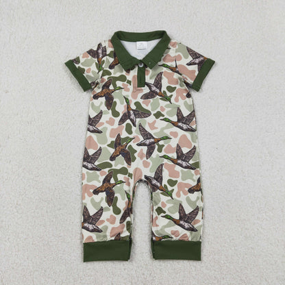 Sibling Baby Boys Short Sleeves Deer Dogs Ducks Camo Hunting Buttons Rompers Clothes RTS