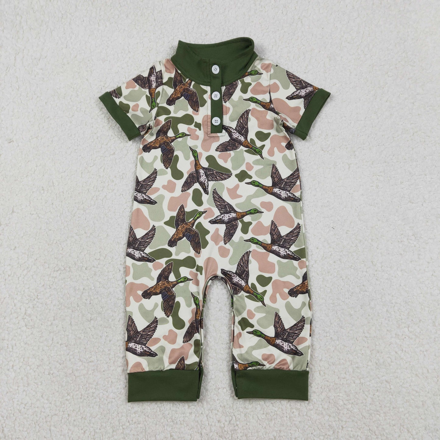 Sibling Baby Boys Short Sleeves Deer Dogs Ducks Camo Hunting Buttons Rompers Clothes RTS