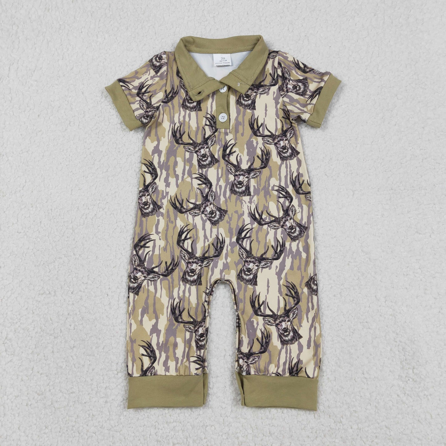 Sibling Baby Boys Short Sleeves Deer Dogs Ducks Camo Hunting Buttons Rompers Clothes RTS