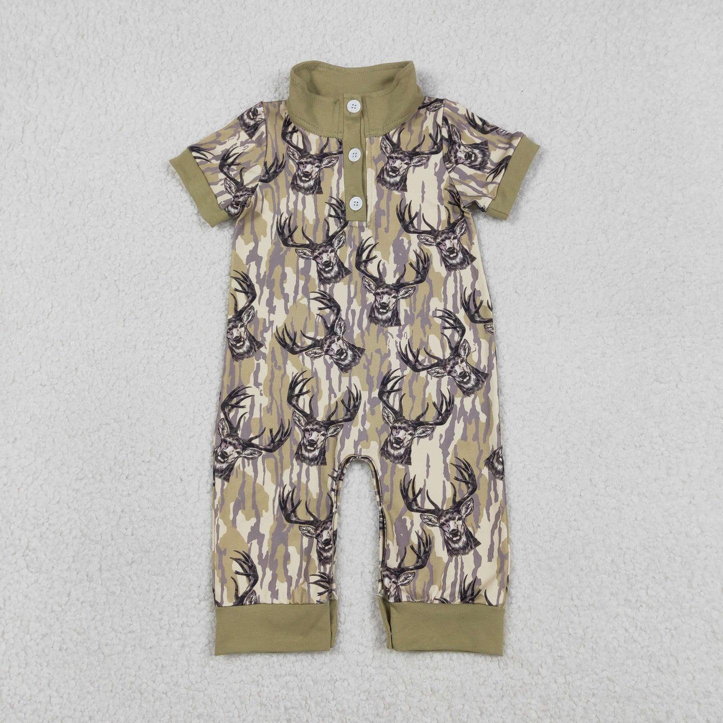 Sibling Baby Boys Short Sleeves Deer Dogs Ducks Camo Hunting Buttons Rompers Clothes RTS