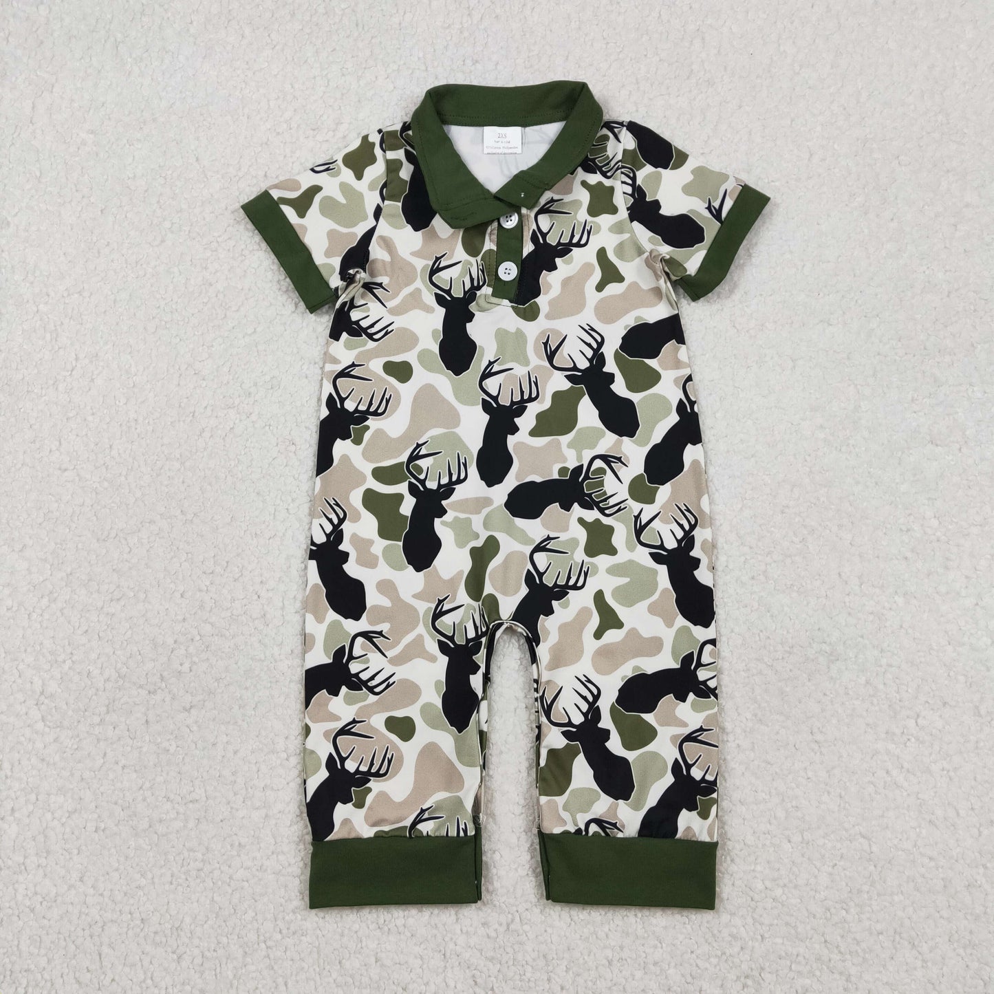 Sibling Baby Boys Short Sleeves Deer Dogs Ducks Camo Hunting Buttons Rompers Clothes RTS