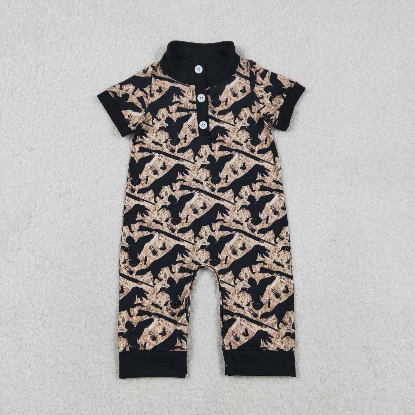 Sibling Baby Boys Short Sleeves Deer Dogs Ducks Camo Hunting Buttons Rompers Clothes RTS