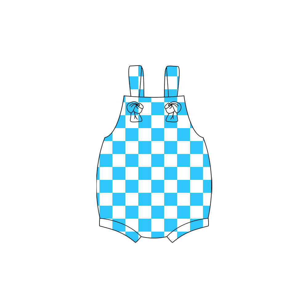 ( Moq 5 ) Preorder Baby Kids Infant Sleeveless Blue Checked Bubble Romper