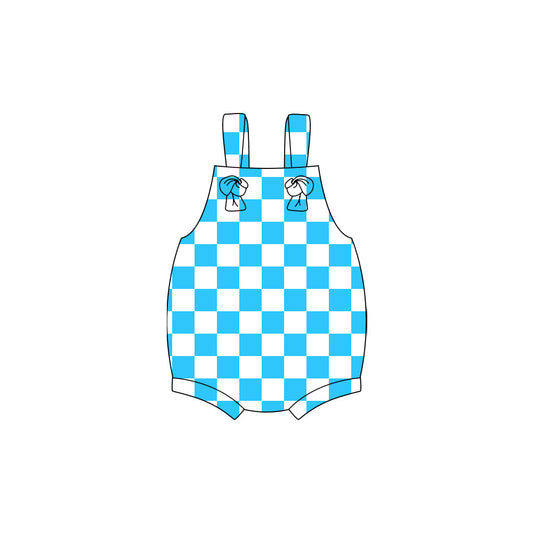 ( Moq 5 ) Preorder Baby Kids Infant Sleeveless Blue Checked Bubble Romper