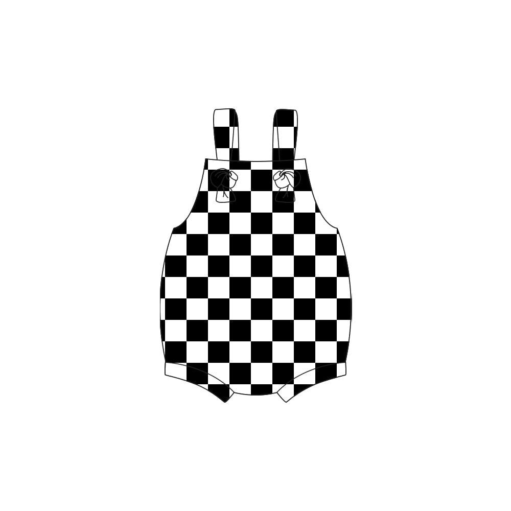 ( Moq 5 ) Preorder Baby Kids Infant Sleeveless Black Checked Bubble Romper