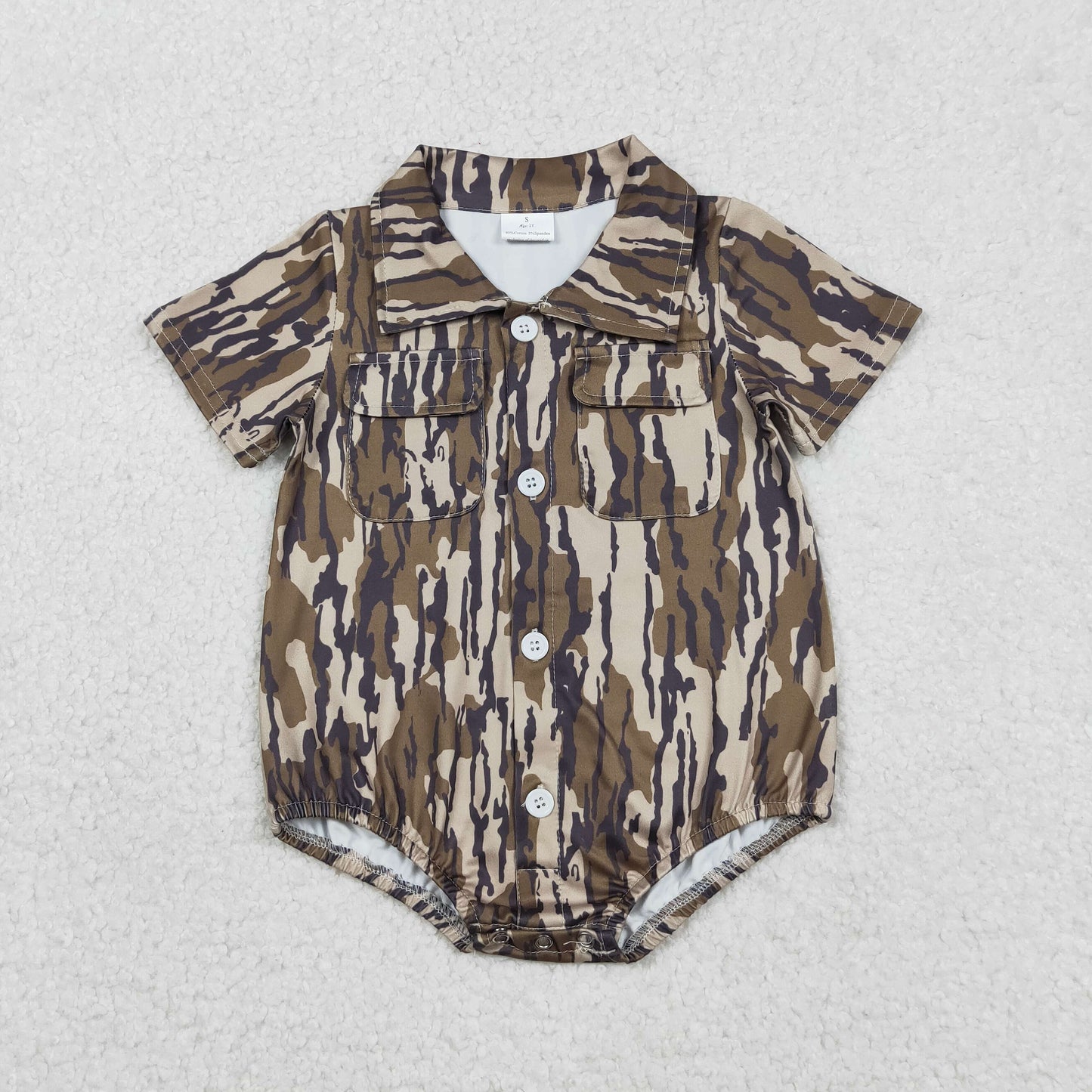 Sibling Baby Boys Infant Short Sleeves Southern Camo Pockets Buttons Rompers RTS