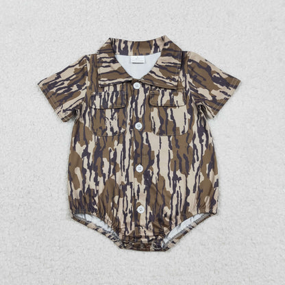 Sibling Baby Boys Infant Short Sleeves Southern Camo Pockets Buttons Rompers RTS