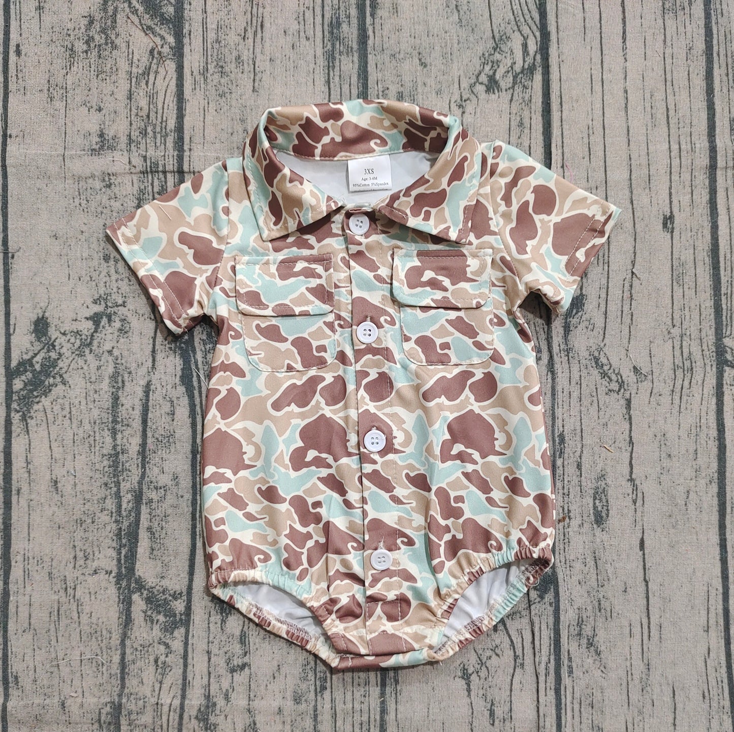 Baby Boys Short Sleeves Green Camo Pockets Buttons Romper RTS