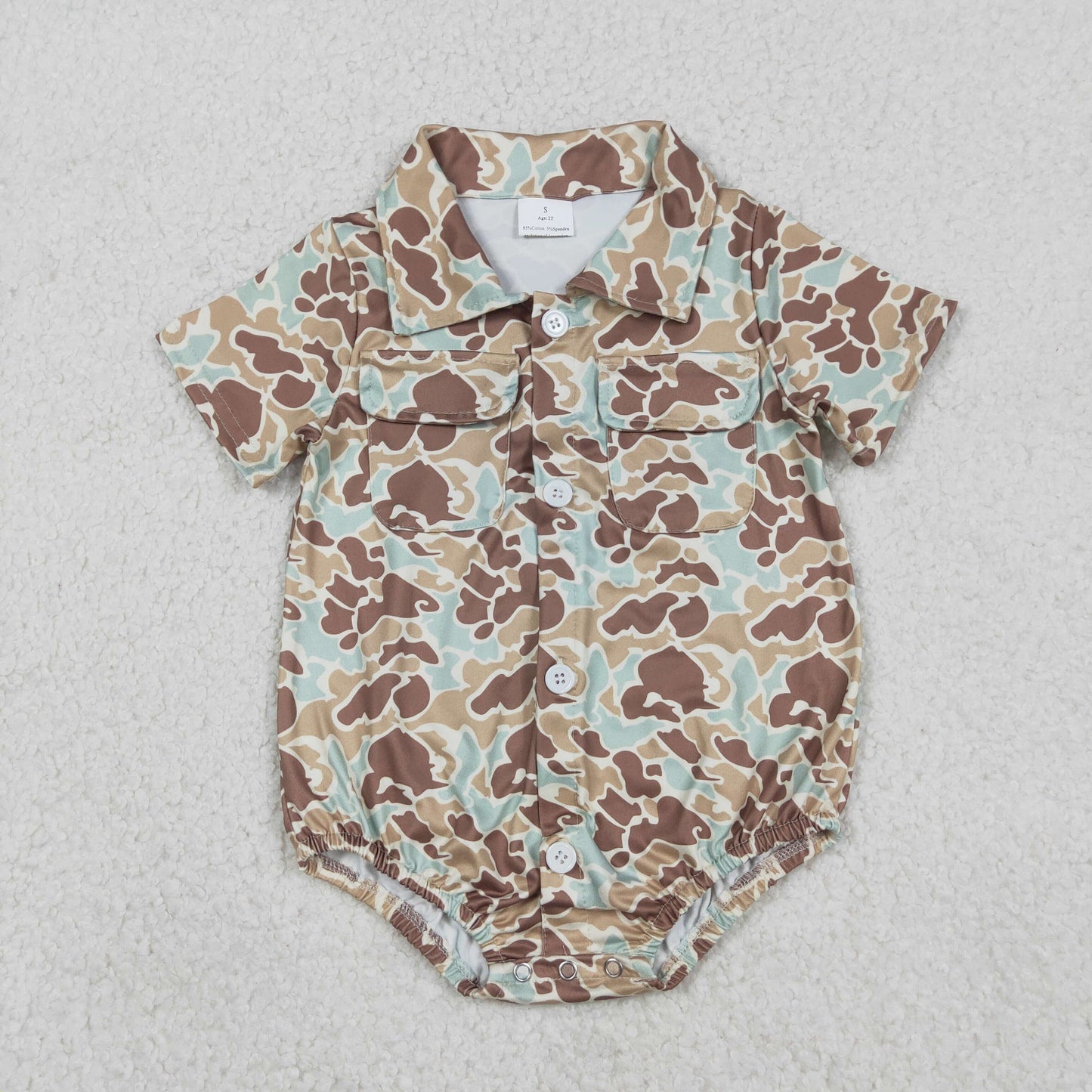Sibling Baby Boys Infant Short Sleeves Southern Camo Pockets Buttons Rompers RTS