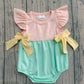 Baby Girls Infant Short Sleeves Yellow Bows Green Bubble Summer Romper RTS