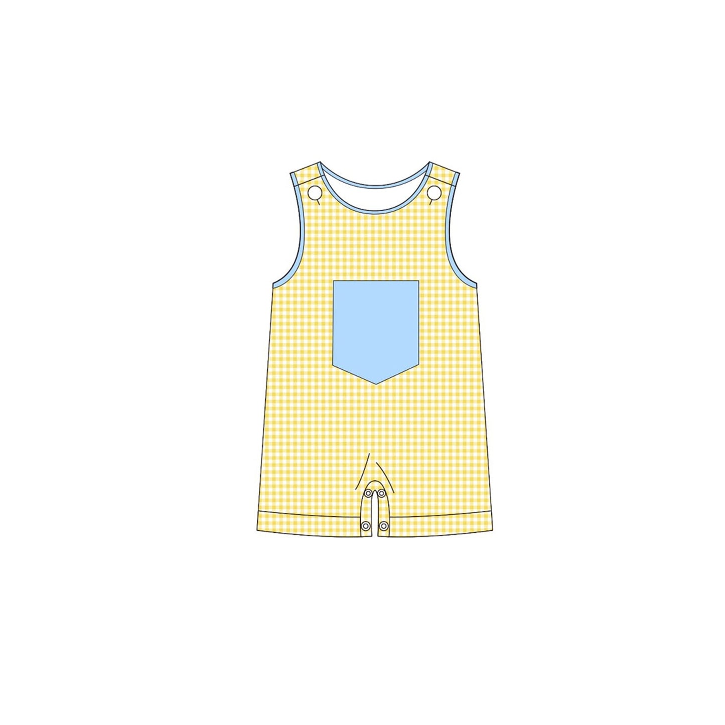 ( Moq 5 ) Preorder Baby Boys Infant Sleeveless Yellow Plaid Pocket Buttons Romper
