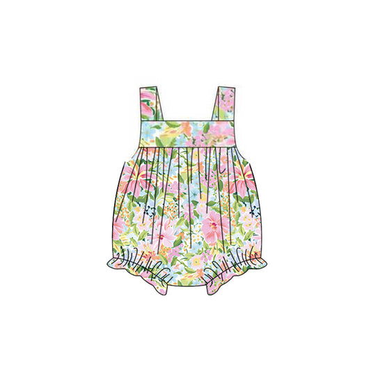 ( Moq 5 ) Preorder Baby Girls Infant Straps Flower Bubble Summer Romper