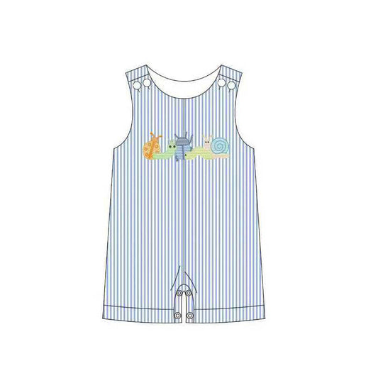 ( Moq 5 ) Preorder Baby Boys Kids Sleeveless Animals Blue Stripes Buttons Romper