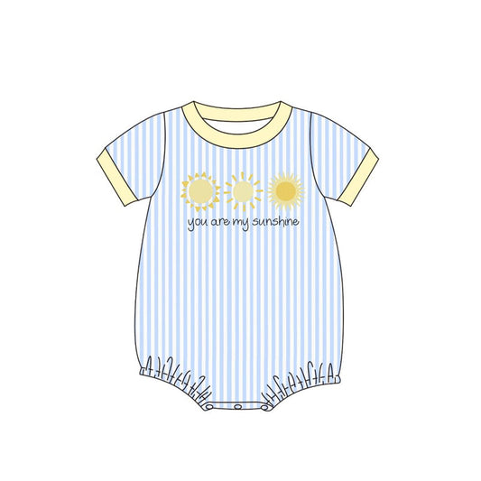 ( Moq 5 ) Preorder Baby Boys Infant Short Sleeves Suns Blue Stripes Bubble Romper