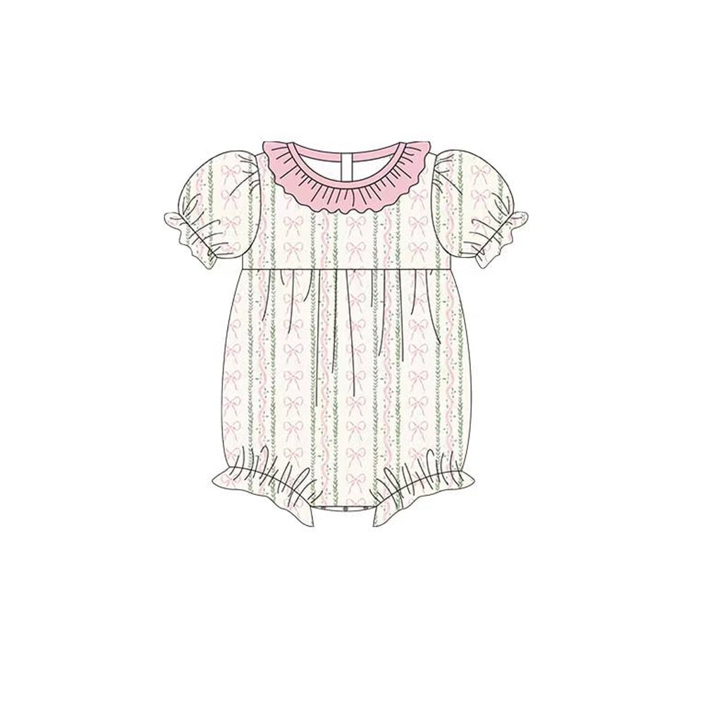 ( Moq 5 ) Preorder Baby Girls Infant Short Sleeves Bows Ruffle Bubble Romper