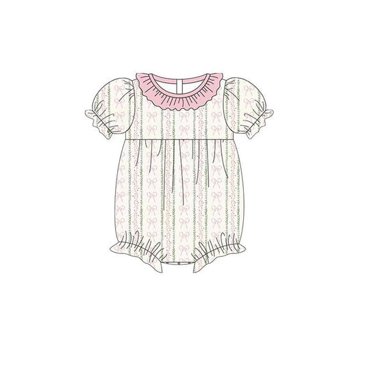 ( Moq 5 ) Preorder Baby Girls Infant Short Sleeves Bows Ruffle Bubble Romper