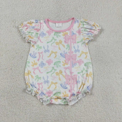 Sibling Baby Girls Kids Short Sleeves Colorful Bows Romper Dress Summer Clothes RTS