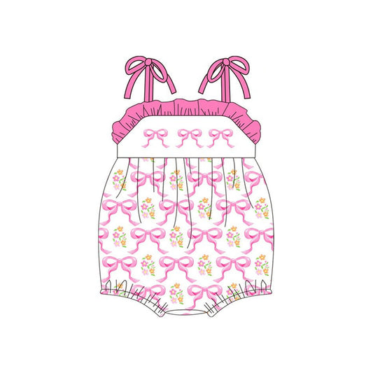 ( Moq 5 ) Preorder Baby Girls Infant Pink Straps Bows Floral Bubble Romper
