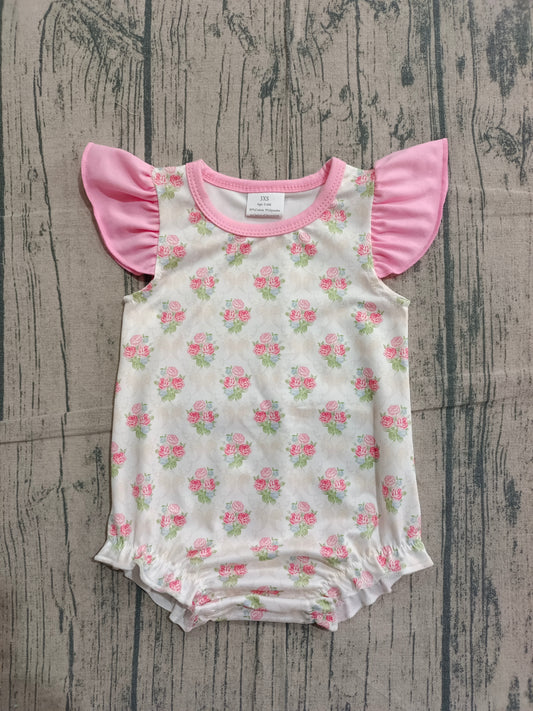 ( No moq ) Preorder Baby Girls Infant Short Sleeves Flowers Bows Bubble Romper