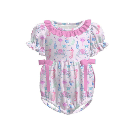 ( Moq 5 ) Preorder Baby Girls Short Sleeves Sea Animals Pink Bows Bubble Romper