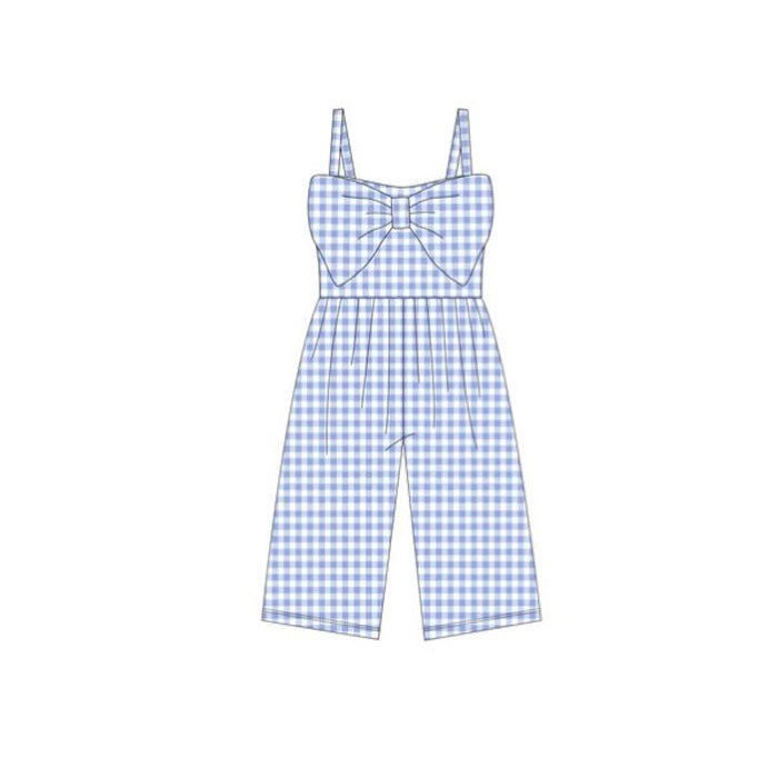( Moq 5 ) Preorder Baby Girls Sleeveless Blue Plaid Bow Pants Jumpsuits