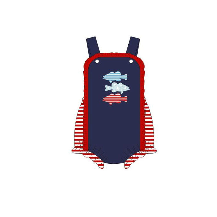 ( Moq 5 ) Preorder Baby Girls Infant Sleeveless Fish Stripes Bubble Romper