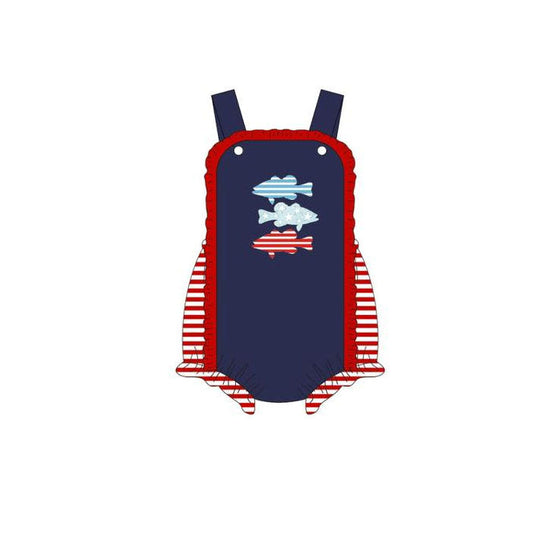 ( Moq 5 ) Preorder Baby Girls Infant Sleeveless Fish Stripes Bubble Romper