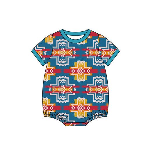 ( Moq 5 ) Preorder Baby Boys Infant Short Sleeves Western Aztec Bubble Romper