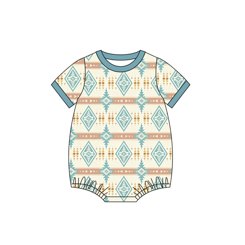 ( Moq 5 ) Preorder Baby Boys Short Sleeves Western Aztec Bubble Romper