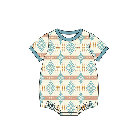 ( Moq 5 ) Preorder Baby Boys Short Sleeves Western Aztec Bubble Romper
