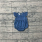 Baby Girl Infant Blue Short Sleeves Buttons Pocket Bubble Romper RTS