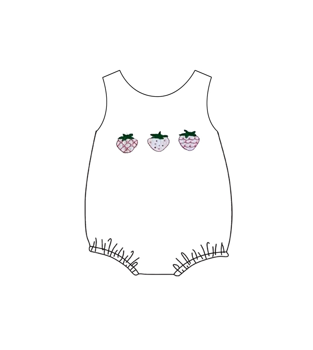 ( Moq 5 ) Preorder Baby Girls Infant Sleeveless Strawberry Bubble Romper