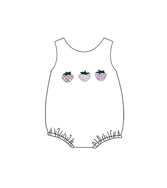 ( Moq 5 ) Preorder Baby Girls Infant Sleeveless Strawberry Bubble Romper