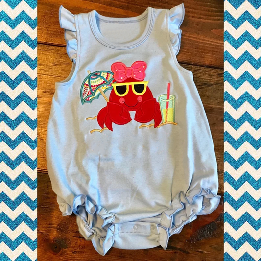 ( Moq 5 ) Preorder Baby Girls Infant Short Sleeves Bows Crab Bubble Romper