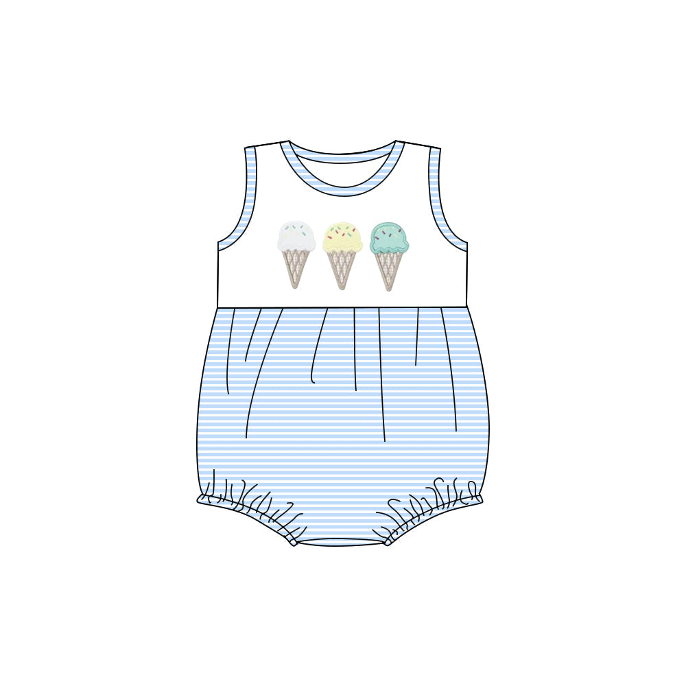 ( Moq 5 ) Preorder Baby Boys Sleeveless Popsicles Blue Stripes Bubble Romper