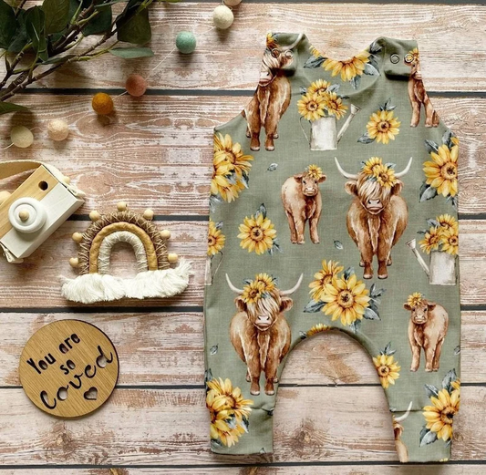 ( Moq 5 ) Preorder Baby Boys Infant Sleeveless Flowers Cows Western Summer Romper