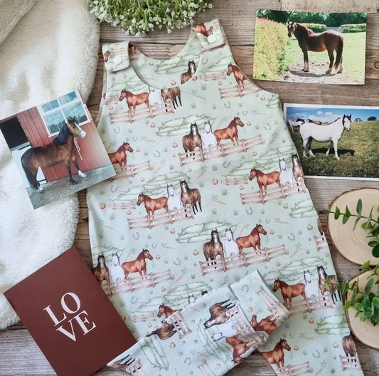 ( Moq 5 ) Preorder Baby Boys Infant Sleeveless Horse Western Romper