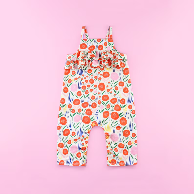 ( Moq 5 ) Preorder Baby Girls Infant Straps Flowers Ruffle Romper